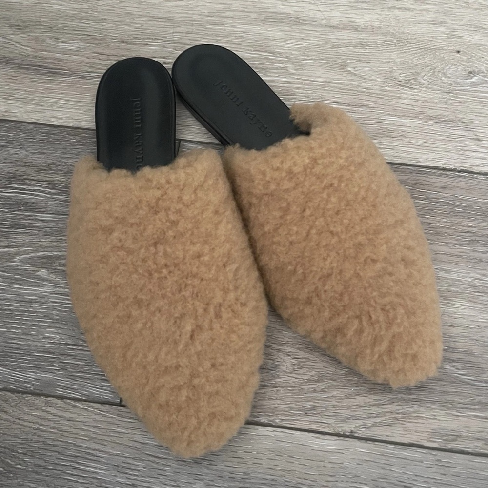 NWOB $425 Jenni Kayne Shearling Slip-On Mule Flats In Natural EURO 37 US Size 7